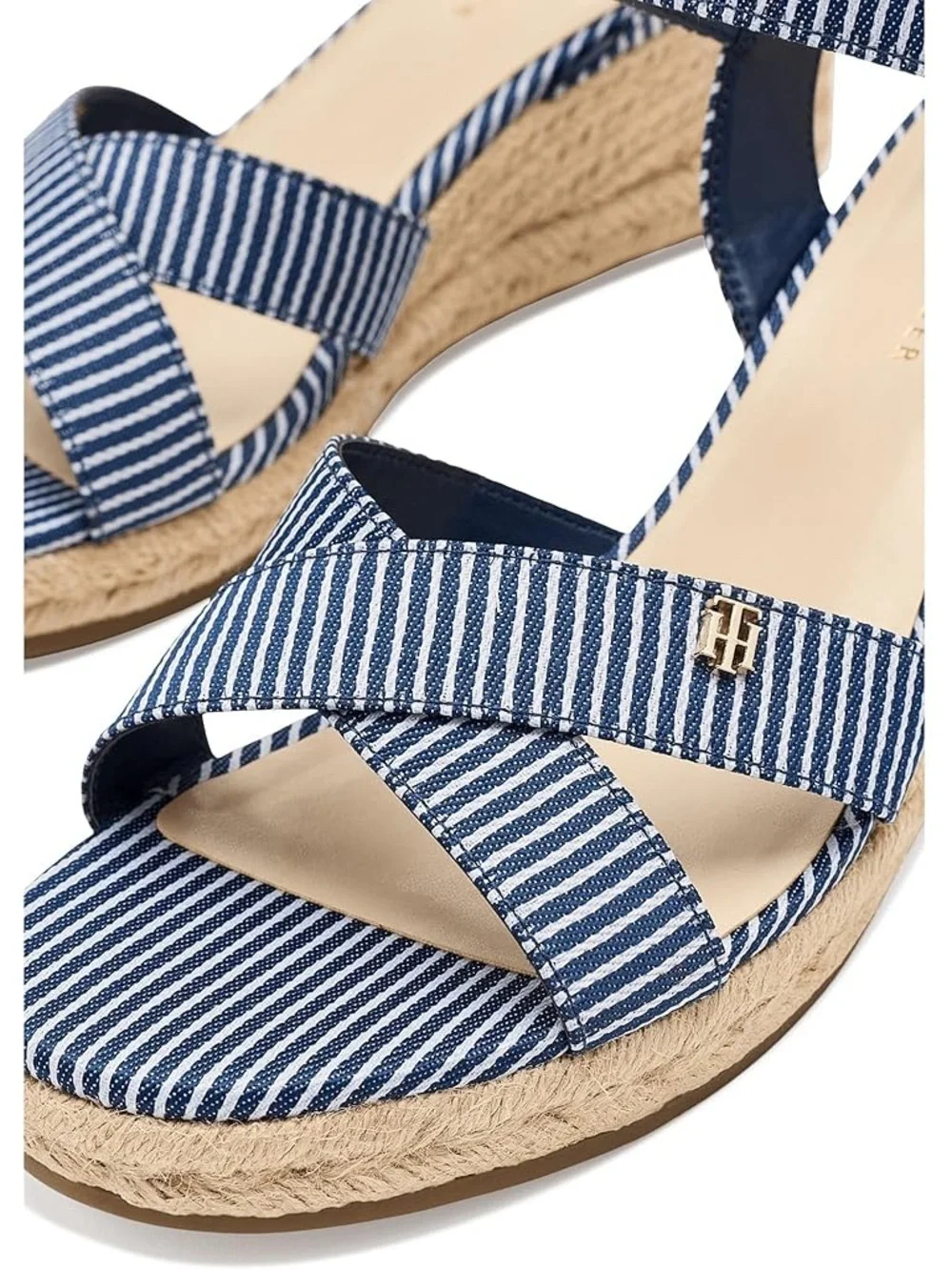 Tommy Hilfiger Striped Espadrille Wedge Sandals Navy White Size 9.5, NWT